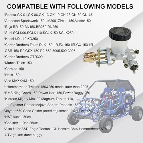 Vanlison Hydraulic Brake Master Cylinder Compatible with 90cc 110cc 125cc 150cc 200cc 250cc Go Kart Buggy Sunl BMS Kandi Roketa Kazuma Kinroad ATV Go Kart Master Cylinder - Image 2