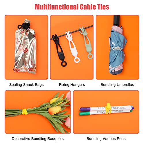 Catcan 24 PCS Silicone Cable Ties, Catcan Reusable Cord Ties for Electrical Cords, Multipurpose Elastic Cord Organizer Straps for Bundling Fastening Charging Cords Earphone Cable (6 Colors) - Image 5