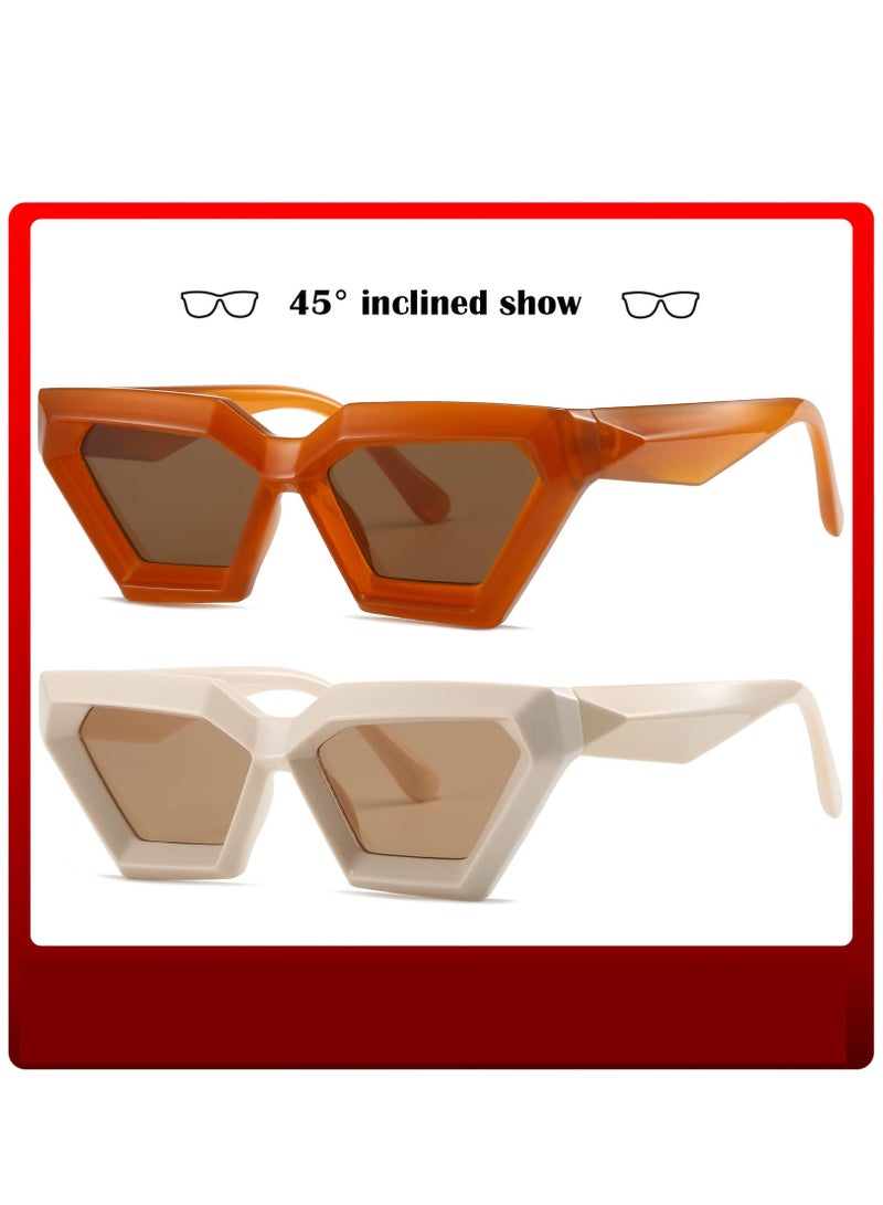 Excefore Thick Frame Cat Eye Sunglasses for Women, 2 Pcs Vintage Trendy Cateye Sun Glasses Retro Style Shades - Image 2