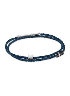 CERRUTI 1881 Massimo Stainless Steel and Navy Leather Bracelet for Men  - Image 1