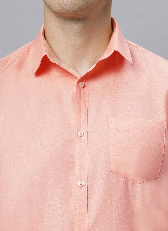 Hence Men Spread Collar Solid Cotton Slim Fit Casual Shirt in Peach - Image 2