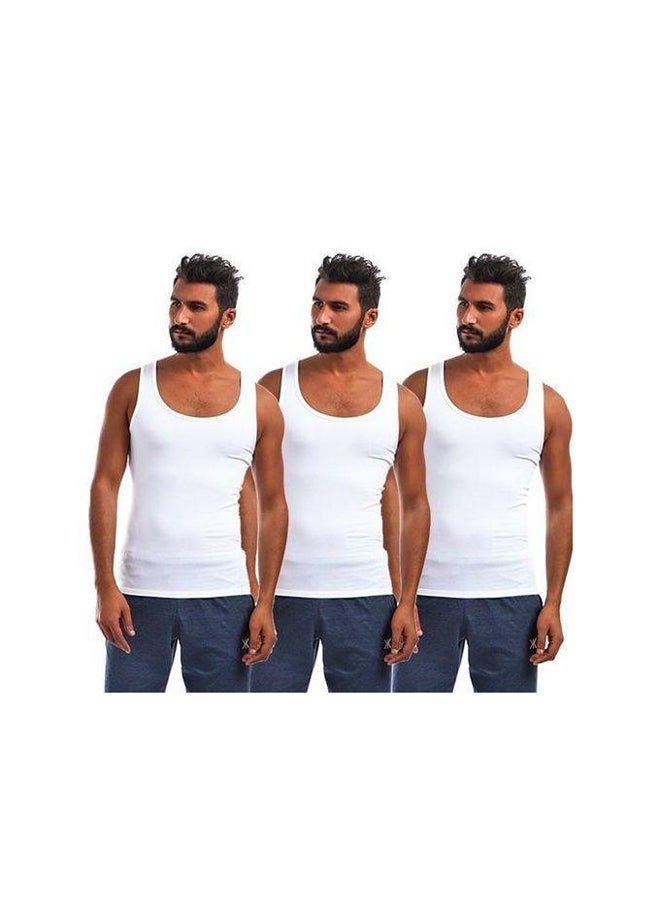 100% Cotton Three Sleeveless Solid Men T-shirt -White