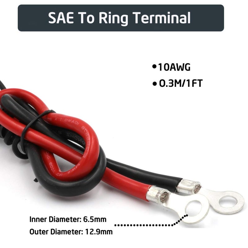 iMESTOU 10AWG SAE to O Ring Terminal Harness 2 Pin Quick Disconnect Plug 1 Feet - Image 2