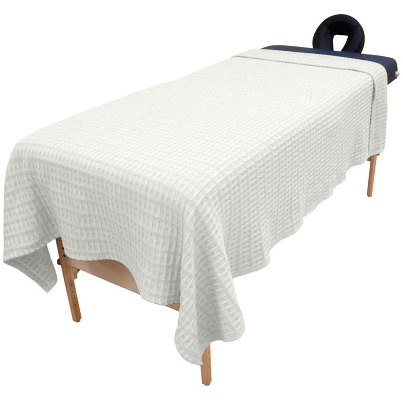 Body Linen Body Linen Harmony Cotton Spa and Massage Table Blanket 100 Cotton 66 by 90 Inches Soft Warm and Stylish Machine Washable Raised Knit Pattern in White 