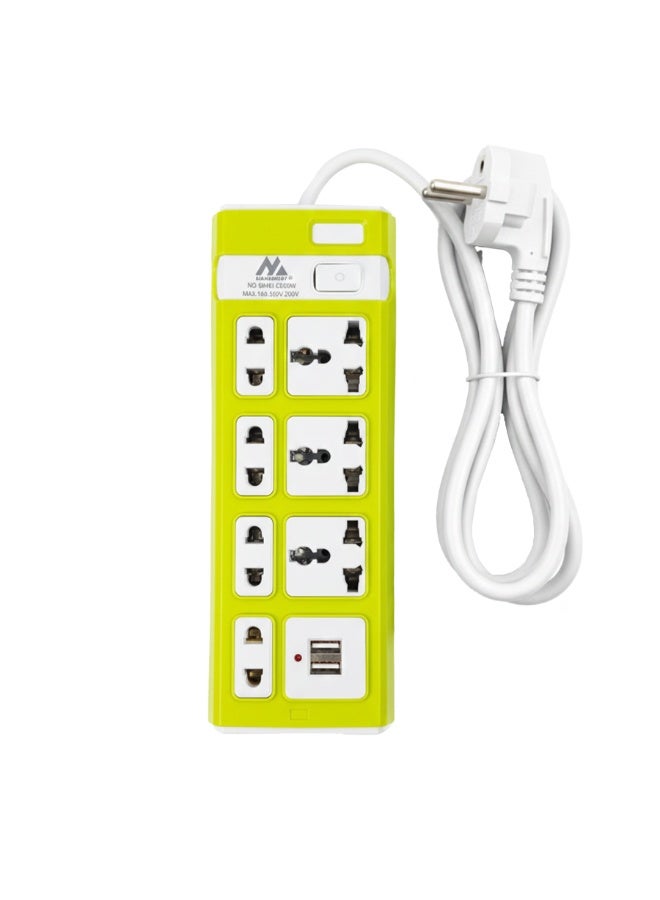 المغربي وصلة كهربائية متعددة الاستخدامات مزودة بـ 7 منافذ كهربائية عالمية ومنفذي شحن USB، شحن سريع وآمن، مفتاح تشغيل مدمج، حماية من الحمل الزائد، تصميم مقاوم للحريق للاستخدام المنزلي والمكتبي - Image 1