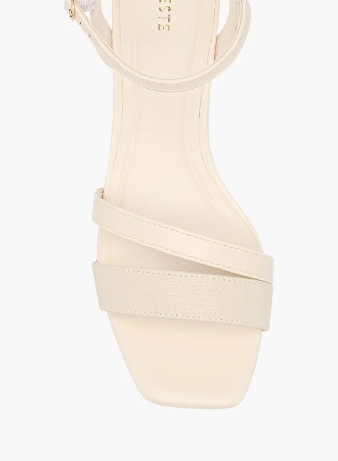 Celeste Women's Logo Detail Sandals with Block Heels and Buckle Closure