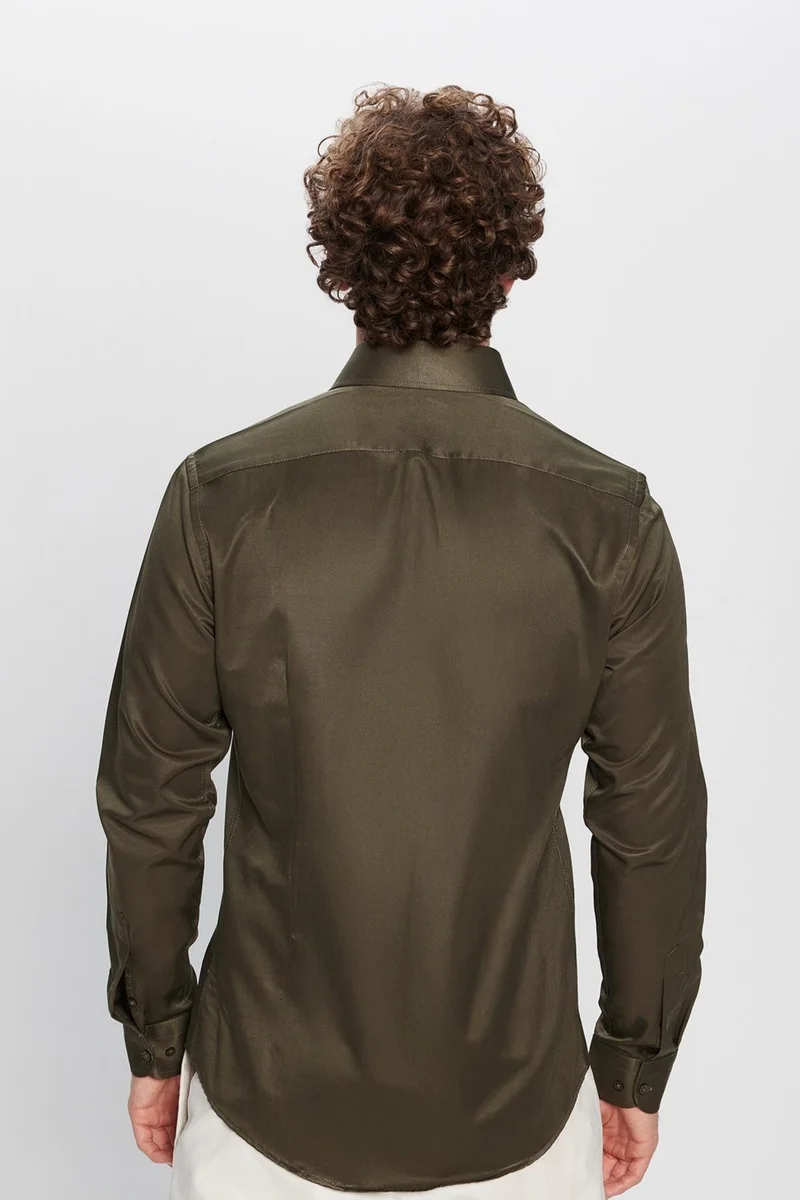 تودورس Slim Fit Cotton Plain Khaki Men's Shirt