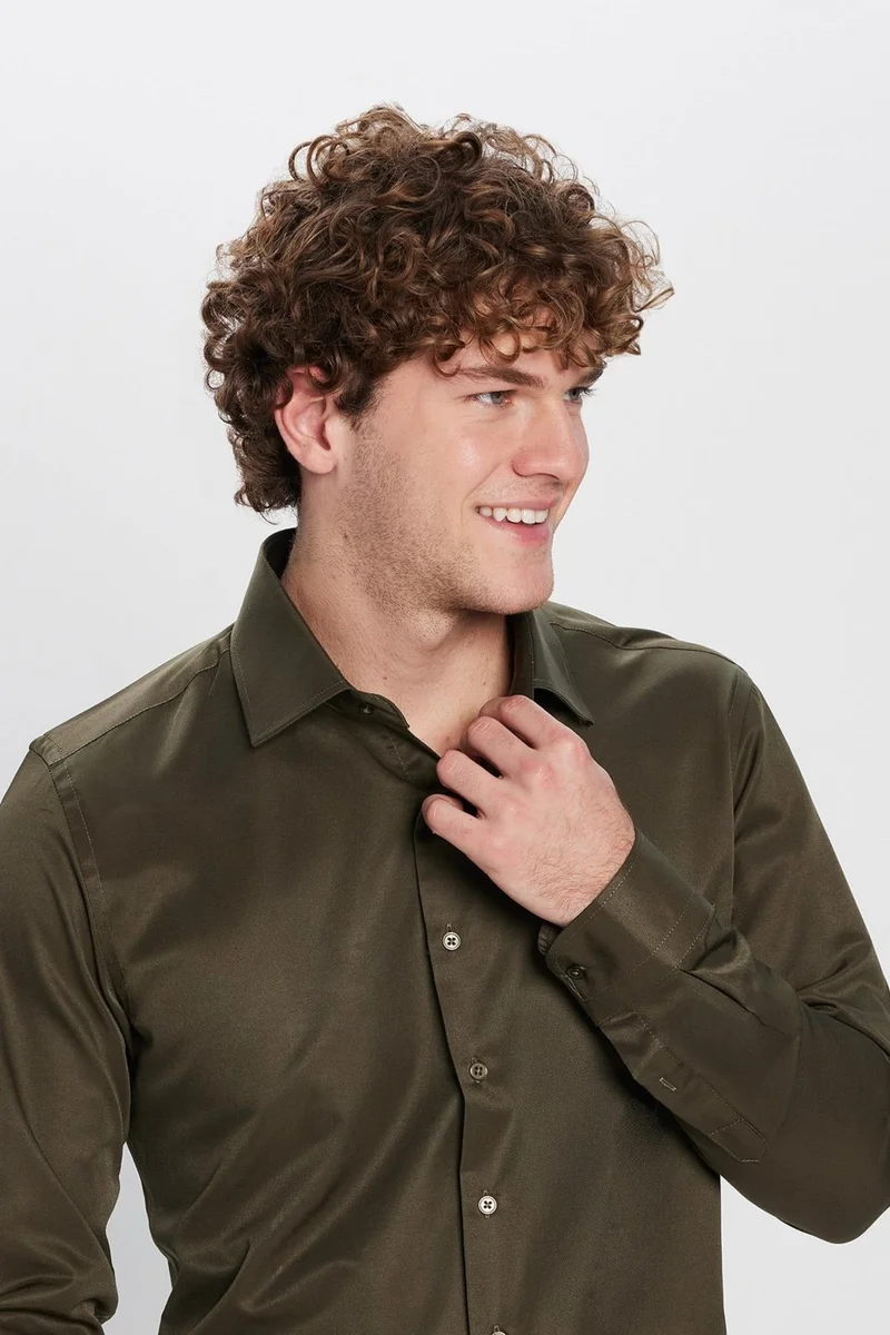 تودورس Slim Fit Cotton Plain Khaki Men's Shirt
