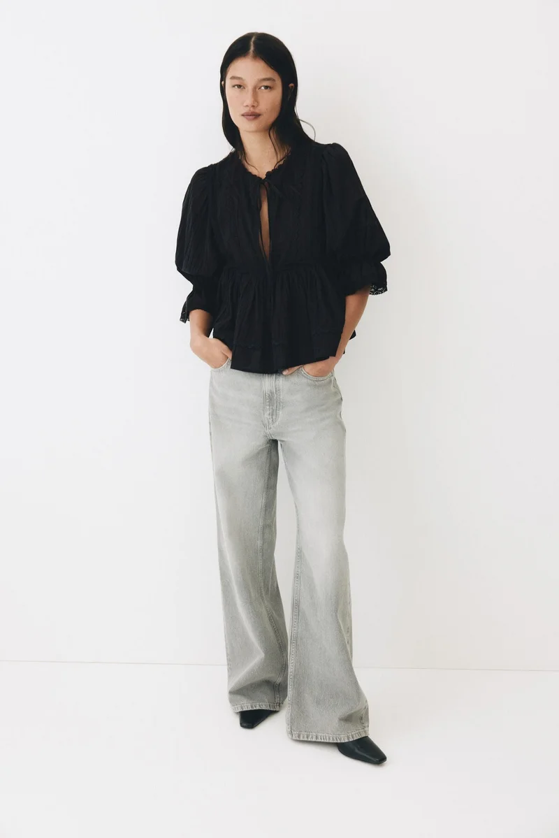 H&M Lace-trimmed cotton blouse