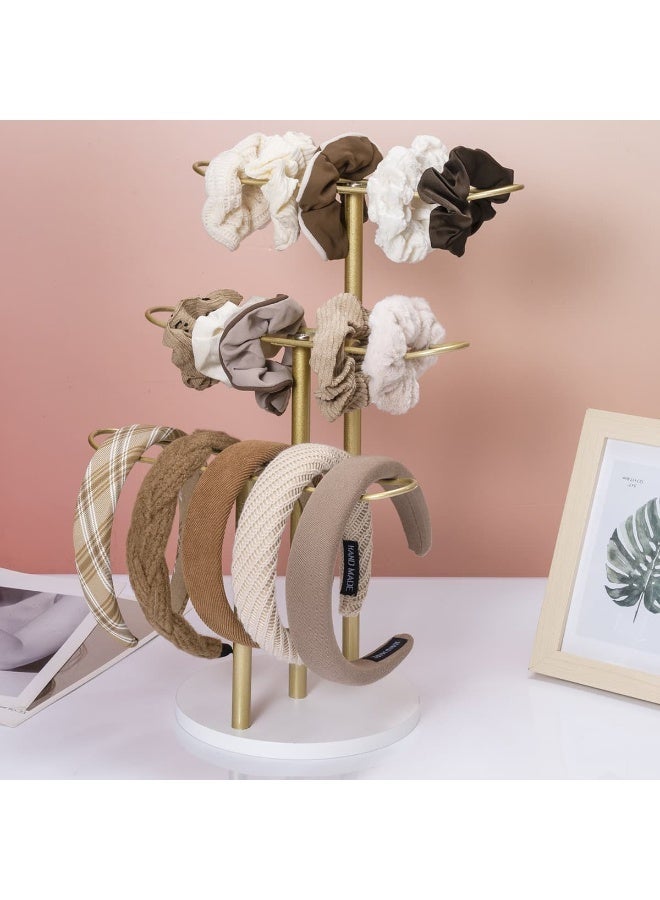 Anmi 3-Tier Headband Holder Organizer, Metal Hair Hoop & Hair Rope Display Stand | Storage for Bracelets, Bangles, Hairbands | Girls Women Bedroom Decor, Gold - Image 2