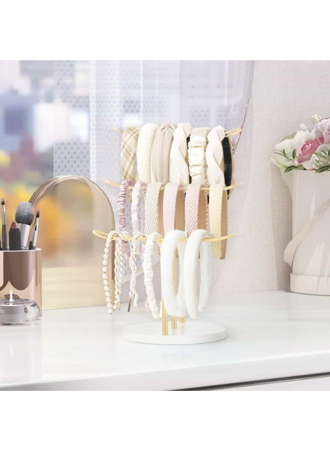 Anmi 3-Tier Headband Holder Organizer, Metal Hair Hoop & Hair Rope Display Stand | Storage for Bracelets, Bangles, Hairbands | Girls Women Bedroom Decor, Gold - Image 5