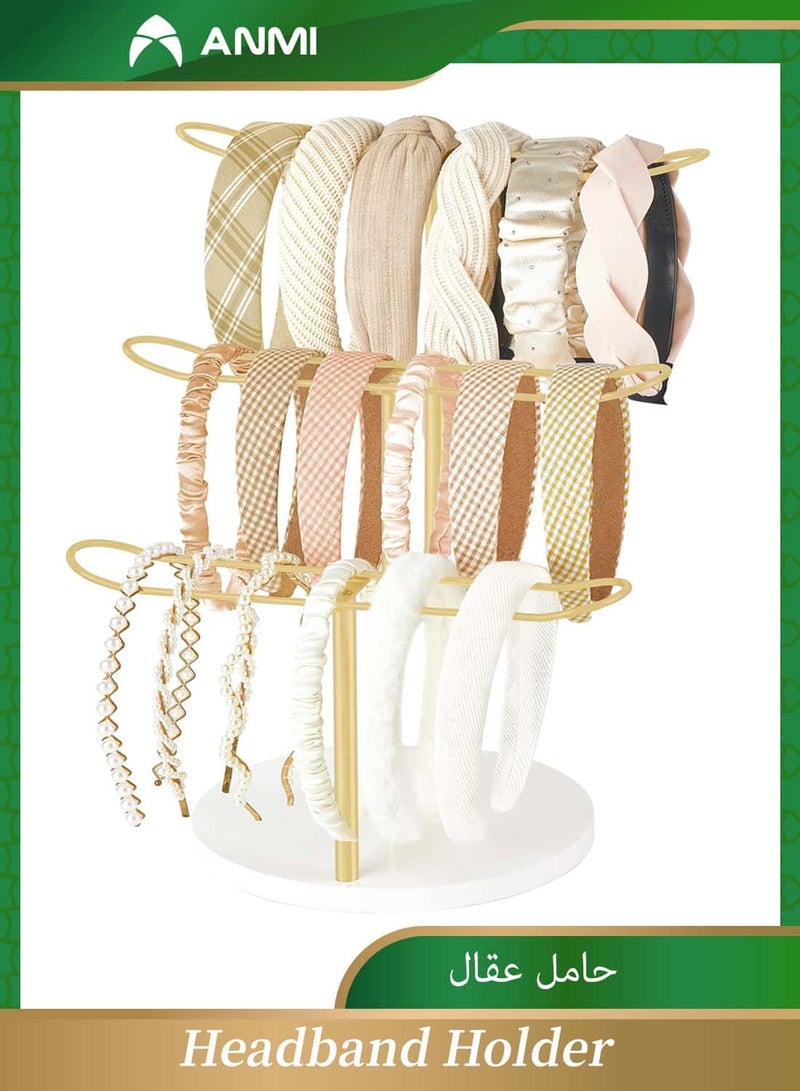 Anmi 3-Tier Headband Holder Organizer, Metal Hair Hoop & Hair Rope Display Stand | Storage for Bracelets, Bangles, Hairbands | Girls Women Bedroom Decor, Gold - Image 1