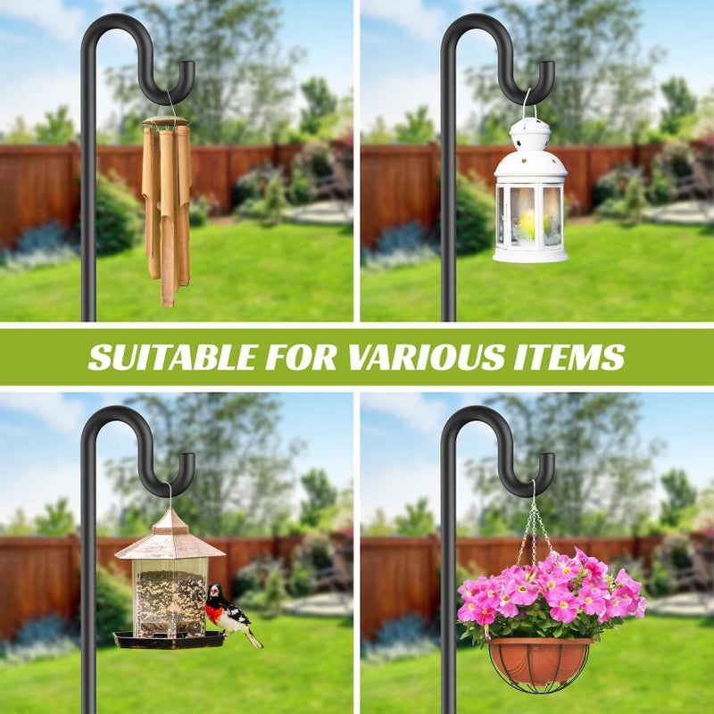 Forlogic Bird Feeder Pole 76 Inches Shepherd Hooks for Outdoor, Heavy Duty Bird Feeder Pole for Garden Decor, Black Shepherd Stand for Plant Baskets Wind Chime with 5 Base Prongs - Image 2
