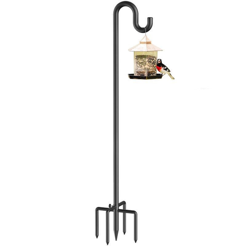 Forlogic Bird Feeder Pole 76 Inches Shepherd Hooks for Outdoor, Heavy Duty Bird Feeder Pole for Garden Decor, Black Shepherd Stand for Plant Baskets Wind Chime with 5 Base Prongs - Image 1