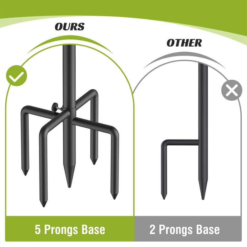 Forlogic Bird Feeder Pole 76 Inches Shepherd Hooks for Outdoor, Heavy Duty Bird Feeder Pole for Garden Decor, Black Shepherd Stand for Plant Baskets Wind Chime with 5 Base Prongs - Image 4