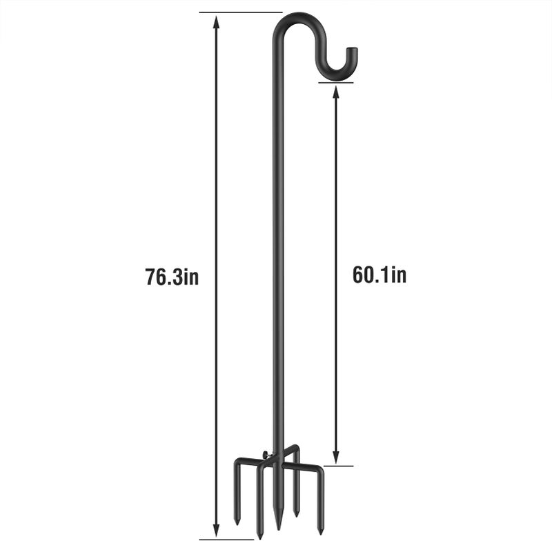 Forlogic Bird Feeder Pole 76 Inches Shepherd Hooks for Outdoor, Heavy Duty Bird Feeder Pole for Garden Decor, Black Shepherd Stand for Plant Baskets Wind Chime with 5 Base Prongs - Image 5