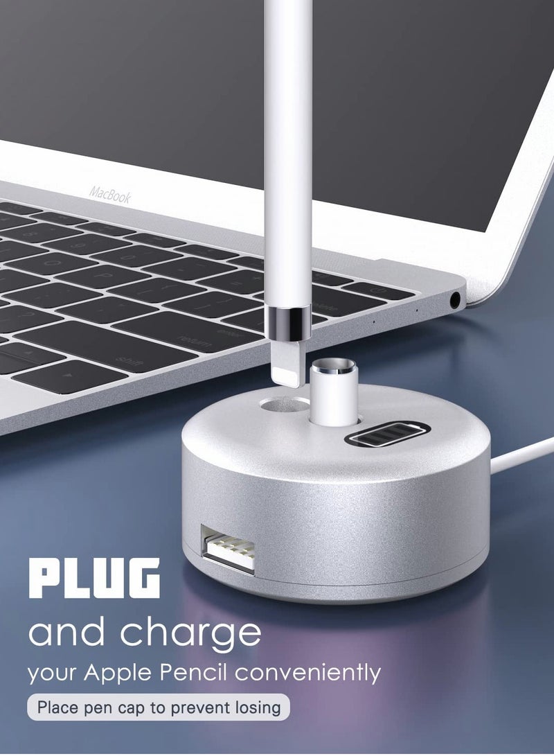 Excefore Charging Stand Compatible with Apple Pencil, Portable Desktop Fast Station Charger Dock Pen Holder Display Screen for Pencil/Pen iPad Pro 12.9 10.5 9.7, 10.2 2019-Silver - Image 3