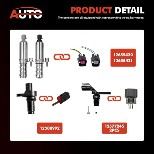 AUTO OCCASION VVT Intake & Exhaust Camshaft Position Actuator with Crank/Camshaft Sensor Wiring Harness Kit Compatible with Buick GMC Pontiac Chevrolet Saab Saturn 12655420 12655421 12577245 12588992 - Image 3