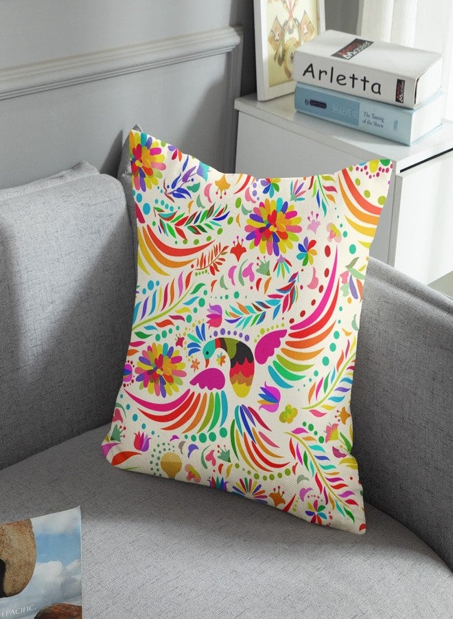 Sanwarm Throw Pillow Covers Home Decor Set of 4 Pillow Cases Decorative 18 x 18 Inches Cushion Couch Sofa Pillowcases Mexican Colorful Ethnic Birds Flowers - Image 3