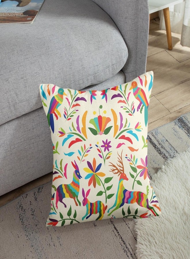 Sanwarm Throw Pillow Covers Home Decor Set of 4 Pillow Cases Decorative 18 x 18 Inches Cushion Couch Sofa Pillowcases Mexican Colorful Ethnic Birds Flowers - Image 4