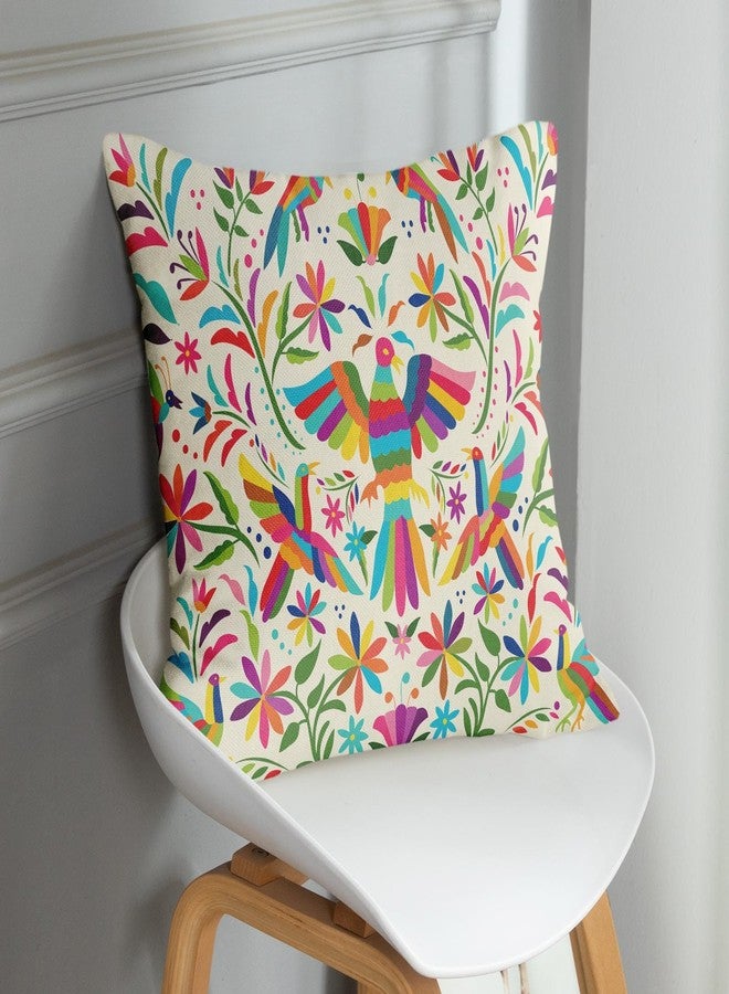 Sanwarm Throw Pillow Covers Home Decor Set of 4 Pillow Cases Decorative 18 x 18 Inches Cushion Couch Sofa Pillowcases Mexican Colorful Ethnic Birds Flowers - Image 2