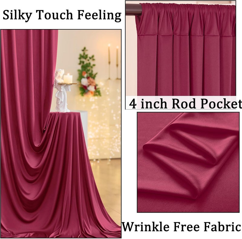 NSSONBEN 30ft x 10ft Maroon Backdrop Curtains for Parties, Polyester Burgundy Backdrop Drapes 6 Panels 5x10ft for Baby Shower Photography Birthday Parties Background - Image 2