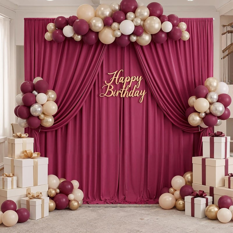 NSSONBEN 30ft x 10ft Maroon Backdrop Curtains for Parties, Polyester Burgundy Backdrop Drapes 6 Panels 5x10ft for Baby Shower Photography Birthday Parties Background - Image 5