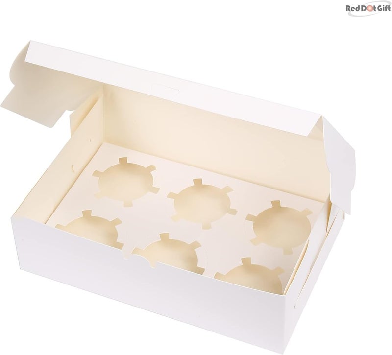 Red Dot Gift REDDOTGIFT® 6 Cavities Kraft Paper Cupcake Box (Pack of 12) with Inserts Cupcake Containers Bakery Cake Carriers for Home Dessert Shop (White) - Image 3