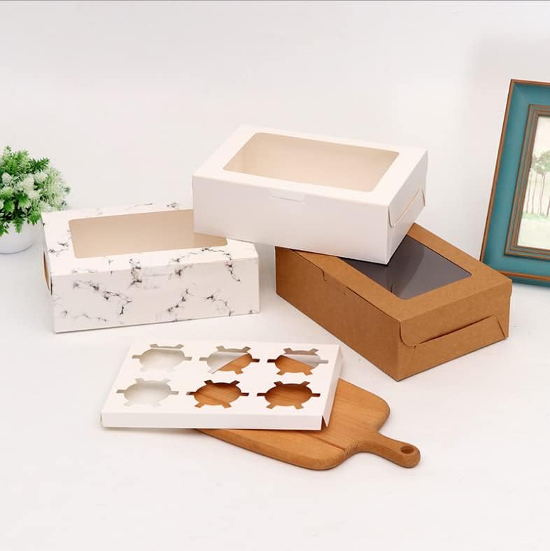 Red Dot Gift REDDOTGIFT® 6 Cavities Kraft Paper Cupcake Box (Pack of 12) with Inserts Cupcake Containers Bakery Cake Carriers for Home Dessert Shop (White) - Image 5