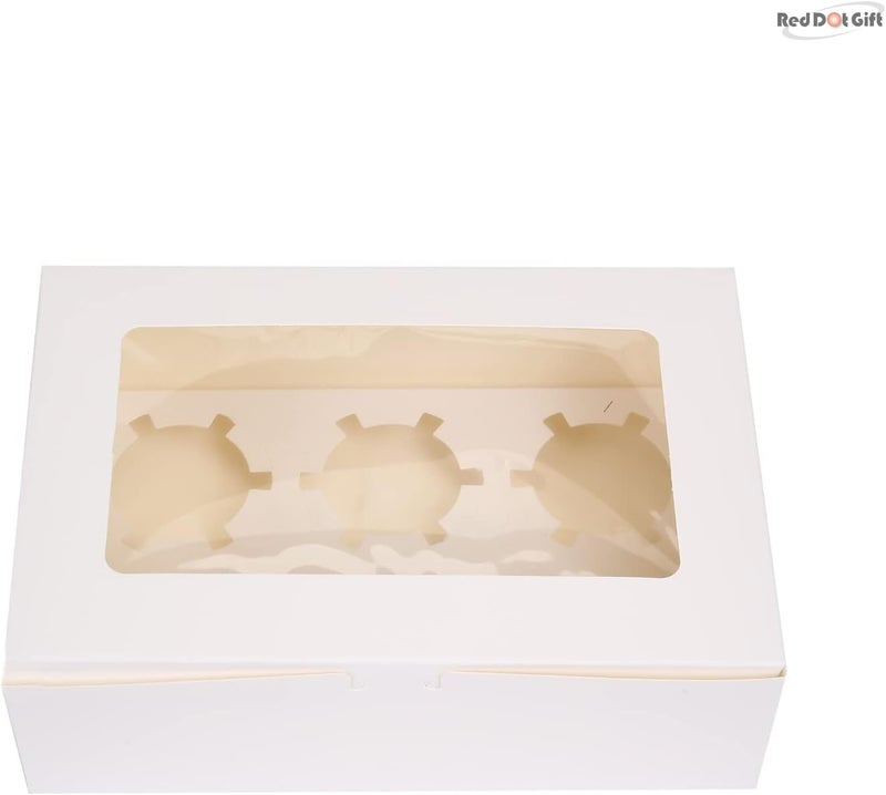 Red Dot Gift REDDOTGIFT® 6 Cavities Kraft Paper Cupcake Box (Pack of 12) with Inserts Cupcake Containers Bakery Cake Carriers for Home Dessert Shop (White) - Image 2