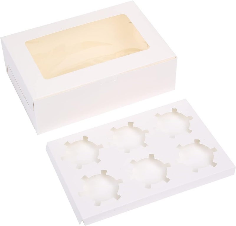 Red Dot Gift REDDOTGIFT® 6 Cavities Kraft Paper Cupcake Box (Pack of 12) with Inserts Cupcake Containers Bakery Cake Carriers for Home Dessert Shop (White) - Image 1
