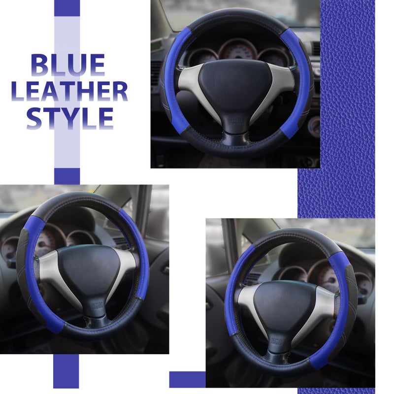 Elantrip Steering Wheel Cover Leather 14 1/2 to 15 inch Universal Padded Soft Grip Breathable for Car Truck SUV Jeep Anti Slip Blue and Black - Image 4