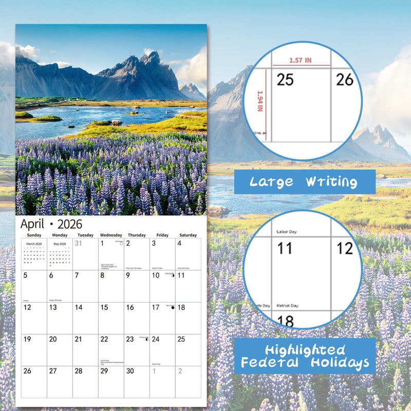 windrio 2026 Wall Calendar,Calendar 2026, January 2026 - December 2026, Wall Calendar Brilliant Seasons, 12" x 24" Opened,Full Page Months Thick & Sturdy Paper for Gift Perfect Calendar Organizing & Planning - Image 4