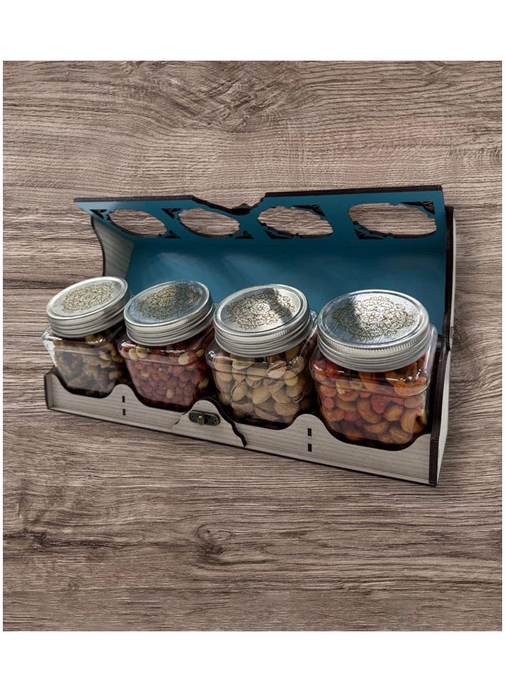 Joza Box Wooden Gift Box with 4 Plastic Bottle – Ideal for Chocolates, Sweets & Treats – 9.5 x 34 x 11 cm  - Image 4