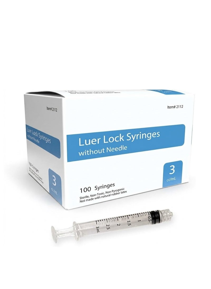 Protect Syringes 3ml Luer Lock Without Needles | Individually Sterile Sealed | Disposable Plastic Syringes for Laboratory, Veterinary, Industrial & Liquid Dispensing Use - Image 1