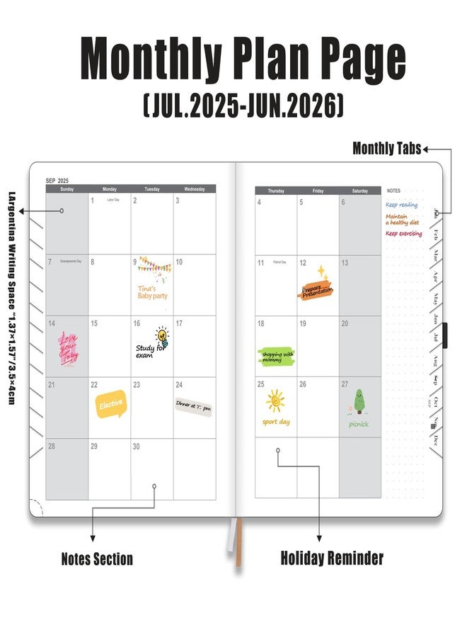 مخطط هيتشر الأكاديمي 2025-2026، مخطط تقويم شهري وأسبوعي، يوليو 2025 - يونيو 2026، مناسب للنساء والرجال، مقاس A5 (6.5 بوصة × 8.5 بوصة)، دفتر تخطيط للمعلمين والطلاب مع فواصل، مثالي للمكتب والمدرسة - Image 3