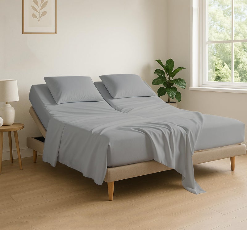 Cottingon 4 Piece Flex Head King Sheet Set, Top 34 Inch Split Sheets for Sleep Number Adjustable Beds, Soft Breathable 100% Egyptian Cotton, Fits Upto 16" Deep Mattress 78"X80"+ 34", Light Grey - Image 1