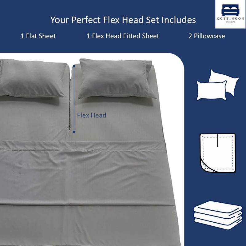 Cottingon 4 Piece Flex Head King Sheet Set, Top 34 Inch Split Sheets for Sleep Number Adjustable Beds, Soft Breathable 100% Egyptian Cotton, Fits Upto 16" Deep Mattress 78"X80"+ 34", Light Grey - Image 3