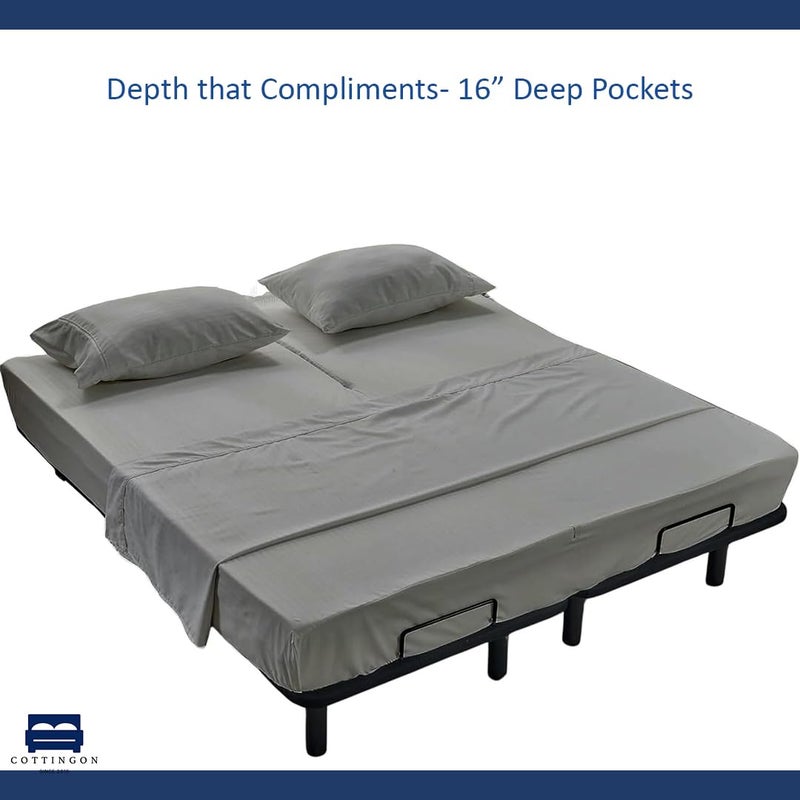 Cottingon 4 Piece Flex Head King Sheet Set, Top 34 Inch Split Sheets for Sleep Number Adjustable Beds, Soft Breathable 100% Egyptian Cotton, Fits Upto 16" Deep Mattress 78"X80"+ 34", Light Grey - Image 5