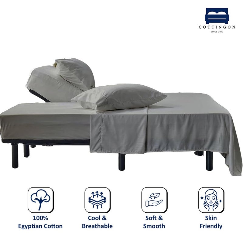 Cottingon 4 Piece Flex Head King Sheet Set, Top 34 Inch Split Sheets for Sleep Number Adjustable Beds, Soft Breathable 100% Egyptian Cotton, Fits Upto 16" Deep Mattress 78"X80"+ 34", Light Grey - Image 2