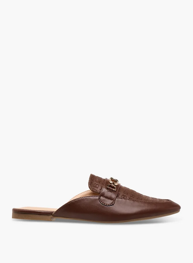Flora Bella By Shoexpress Monogram Embossed Mules with Metal Accent