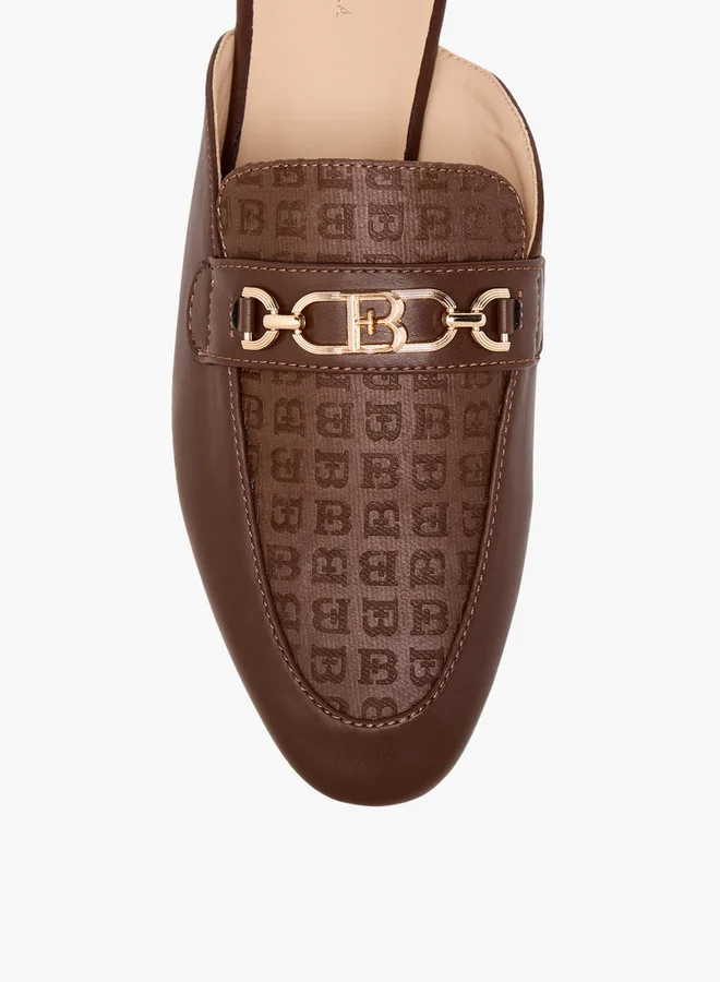 Flora Bella By Shoexpress Monogram Embossed Mules with Metal Accent