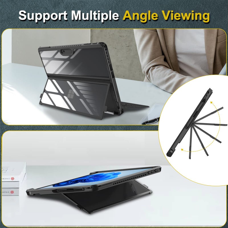 Fintie Hard Case for 13 Inch Microsoft Surface Pro 11/10/9 - Shockproof Folio Rugged Cover with Clear Transparent Back Shell Compatible with Type Cover Keyboard, Black - Image 5