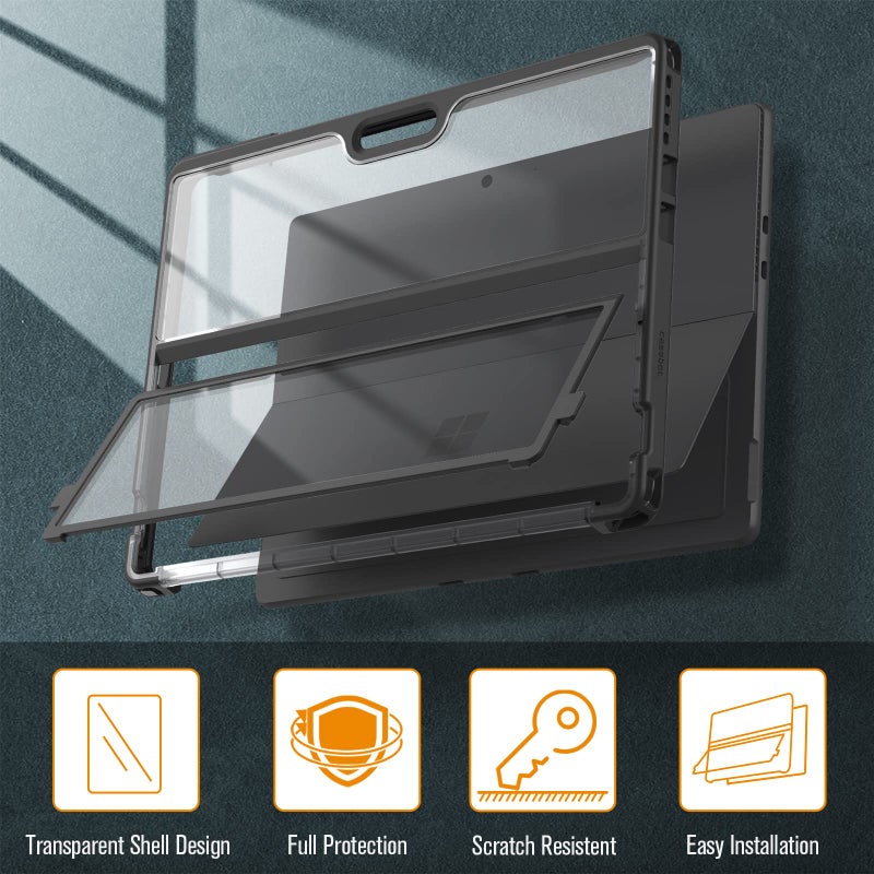 Fintie Hard Case for 13 Inch Microsoft Surface Pro 11/10/9 - Shockproof Folio Rugged Cover with Clear Transparent Back Shell Compatible with Type Cover Keyboard, Black - Image 3
