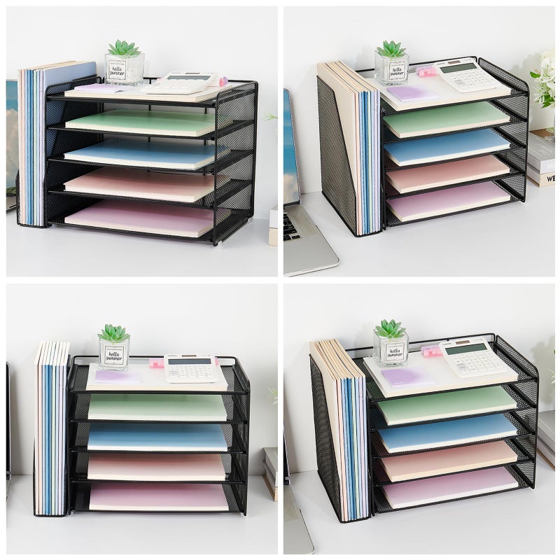OPNICE Desk Organizer, 5-Tier Paper Organizer Letter Tray with Magazine Holder, Office Desk Accessories & Workspace Organizers, Desktop File Organizer for Office Supplies Storage, Black - Image 5