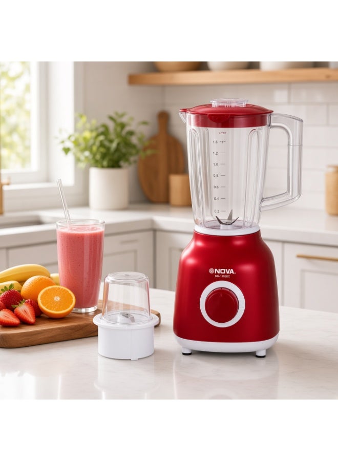 NOVA NM-1102BG Blender 600W with 1.6L Jar & Dry Grinder, Red - Image 2