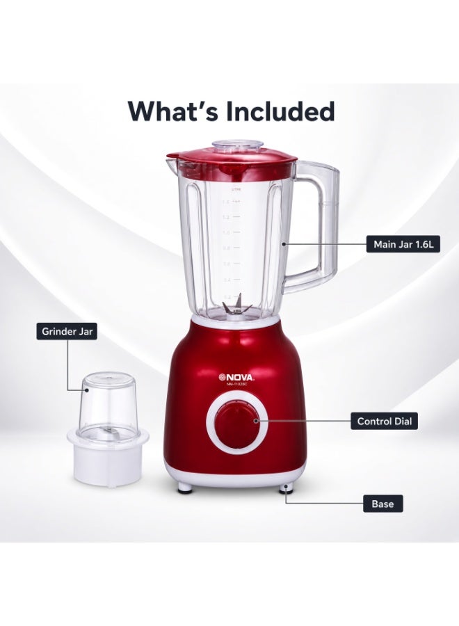 NOVA NM-1102BG Blender 600W with 1.6L Jar & Dry Grinder, Red - Image 3