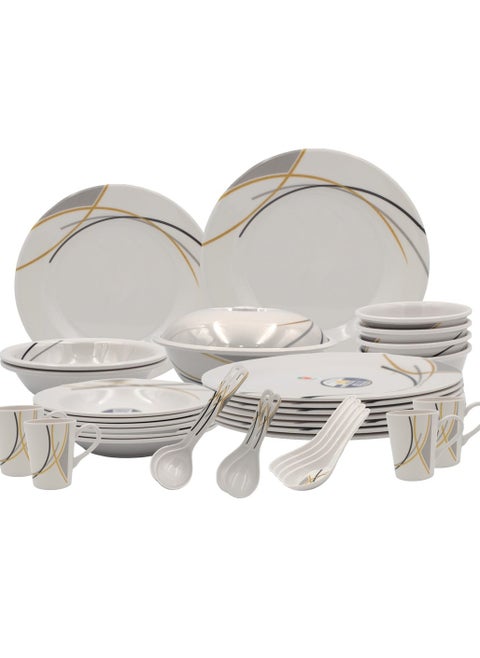 Melrich 26 piece Melamine Dinnerware set Dinner Soup salad plates bowls spoons serving plates Durable and Long lasting for kitchen Dishwasher safe