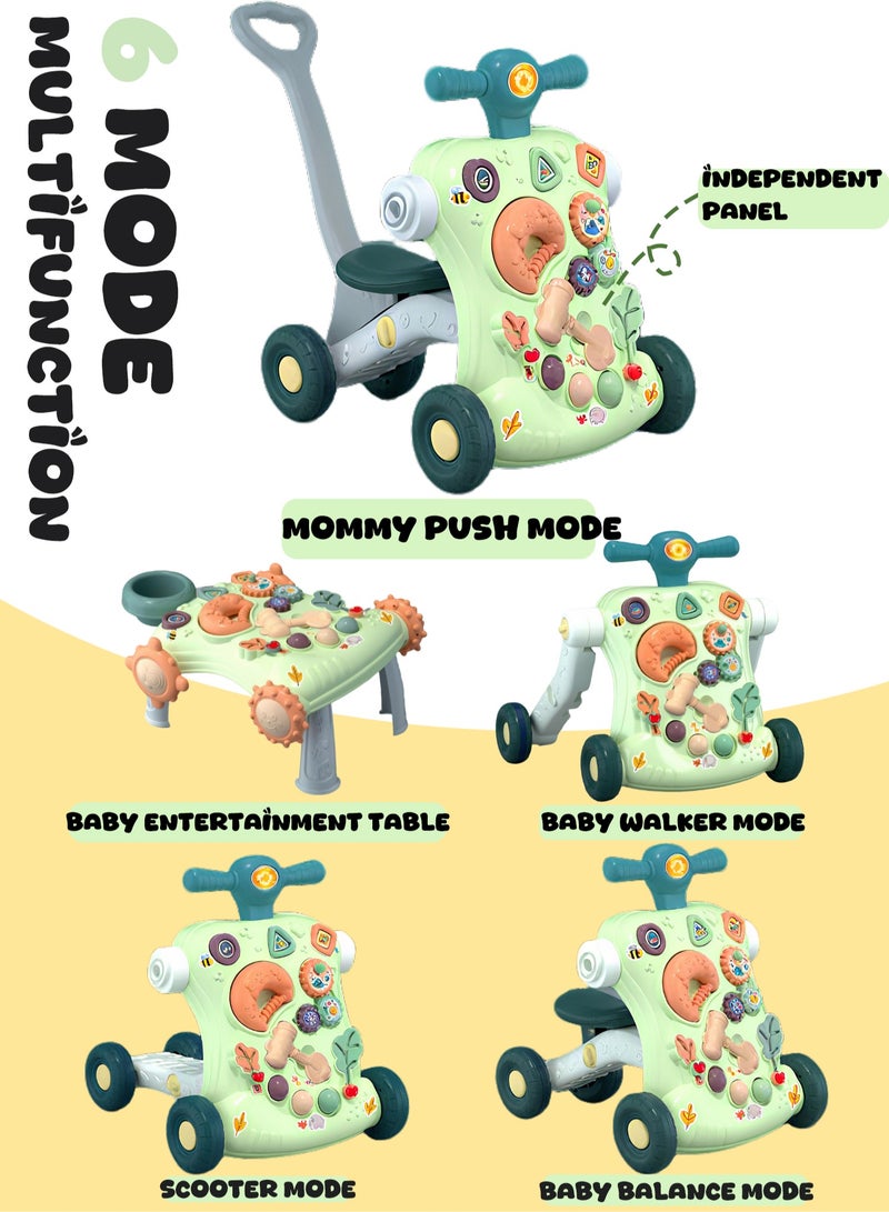 مي فازا مشاية أطفال 6 في 1، مشاية أطفال تدفعها الفتيات والأولاد، مشاية تعلمية من الجلوس إلى الوقوف، مشايات أطفال تدفعها يمكن تجميعها كعربة/سكوتر/دراجة نارية/مركز أنشطة، مشاية أطفال تدفعها، مركز أنشطة موسيقية للأطفال من عمر 12 إلى 36 شهرًا - أخضر - Image 2