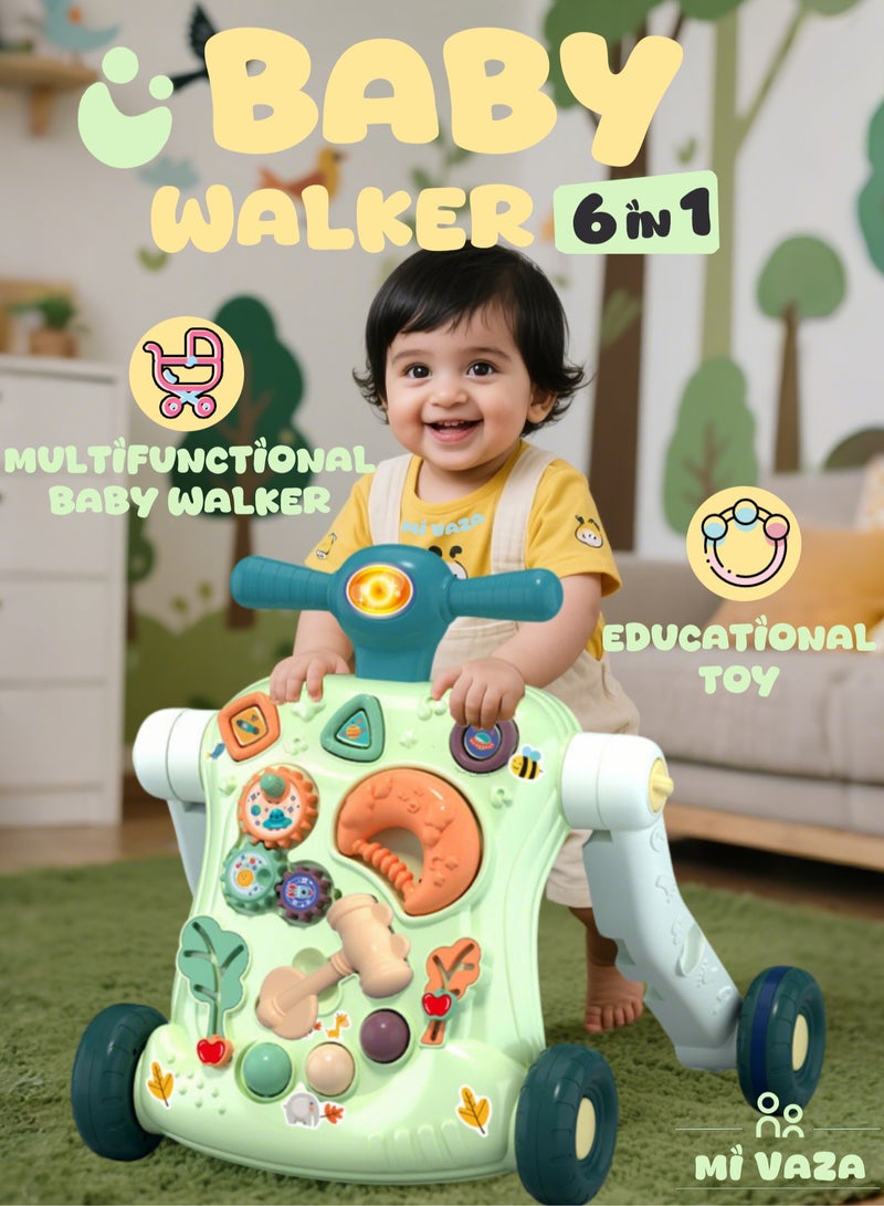 مي فازا مشاية أطفال 6 في 1، مشاية أطفال تدفعها الفتيات والأولاد، مشاية تعلمية من الجلوس إلى الوقوف، مشايات أطفال تدفعها يمكن تجميعها كعربة/سكوتر/دراجة نارية/مركز أنشطة، مشاية أطفال تدفعها، مركز أنشطة موسيقية للأطفال من عمر 12 إلى 36 شهرًا - أخضر - Image 1